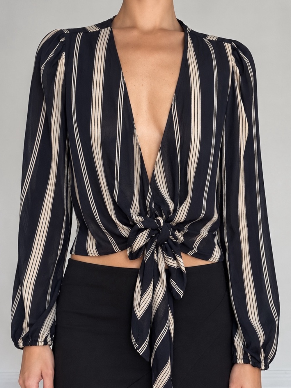 Reformation Striped Front Tie Wrap Blouse Long-Sleeve Top - Size XS/S